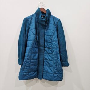 Dennis Basso Women Knit Quilted Puffer Jacket 2X Blue Outdoor Winter Cozy Layers
